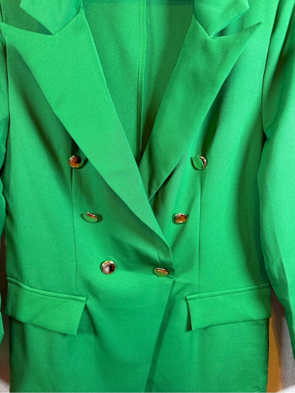 SHEIN Green Double-Breasted Blazer Jacket with Gold Buttons. Size L - Picture 3 of 5